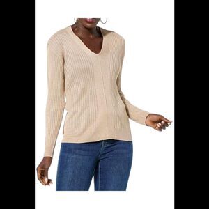 LB70 by Lloyd Boston Metallic Ribbed Knit Sweater Gilded Beige - Regular
